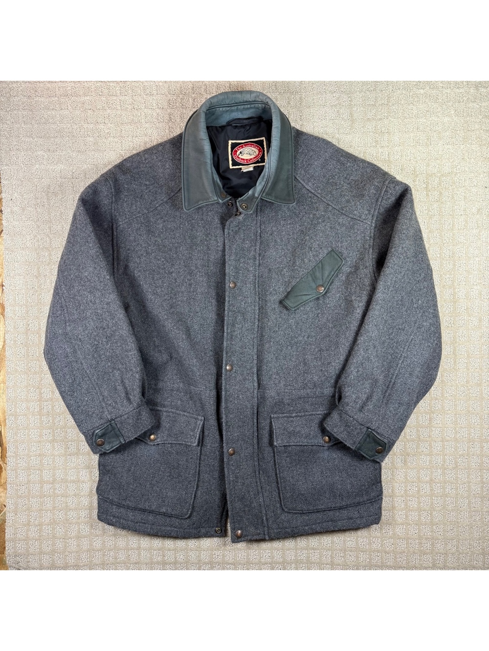 Australian Outback Wool Field Jacket Leather Trim Large